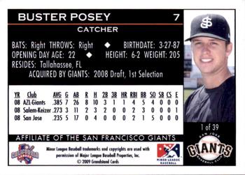2009 Grandstand San Jose Giants #1 Buster Posey Back