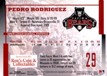 2009 Grandstand Yakima Bears #NNO Pedro Rodriguez Back