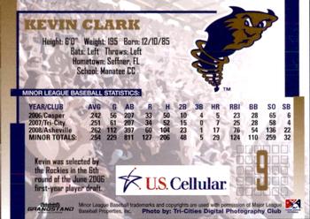 2009 Grandstand Tri-City Dust Devils #NNO Kevin Clark Back