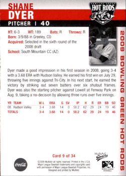 2009 MultiAd Bowling Green Hot Rods #9 Shane Dyer Back