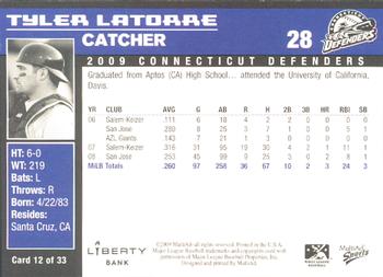 2009 MultiAd Connecticut Defenders #12 Tyler LaTorre Back