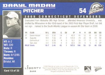 2009 MultiAd Connecticut Defenders #13 Daryl Maday Back