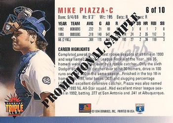 1994 Triple Play - Promotional Samples #6 Mike Piazza Back