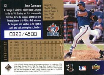 1998 SPx Finite - Radiance #328 Jose Canseco Back