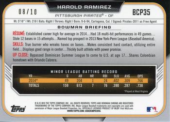 2015 Bowman - Chrome Prospects Twitter Exclusive Blue Refractors #BCP35 Harold Ramirez Back