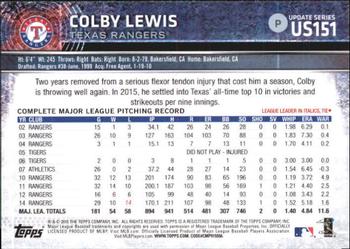 2015 Topps Update #US151 Colby Lewis Back