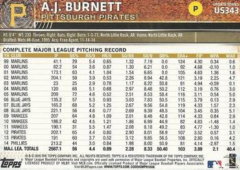 2015 Topps Update #US343 A.J. Burnett Back