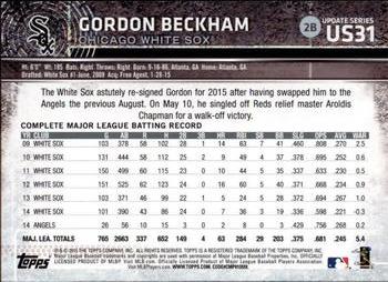 2015 Topps Update #US31 Gordon Beckham Back
