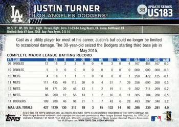 2015 Topps Update #US183 Justin Turner Back