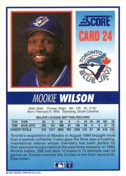 1991 Score Toronto Blue Jays #24 Mookie Wilson Back