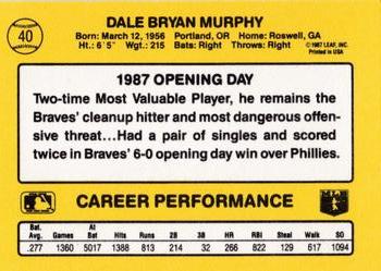 1987 Donruss Opening Day #40 Dale Murphy Back