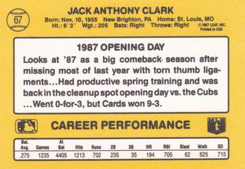 1987 Donruss Opening Day #67 Jack Clark Back
