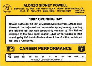 1987 Donruss Opening Day #93 Alonzo Powell Back