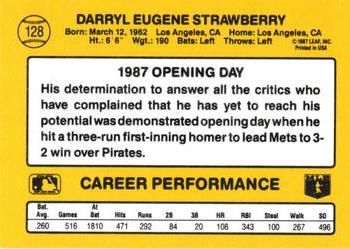 1987 Donruss Opening Day #128 Darryl Strawberry Back
