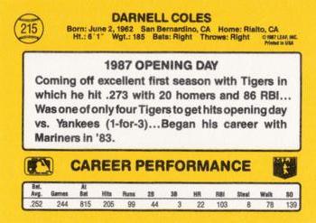 1987 Donruss Opening Day #215 Darnell Coles Back