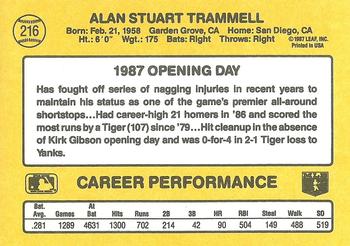 1987 Donruss Opening Day #216 Alan Trammell Back
