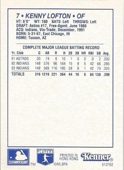 1994 Kenner Starting Lineup Cards Extended Series #513762 Kenny Lofton Back