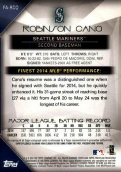 2015 Finest - Autographs Gold Refractor #FA-RCO Robinson Cano Back