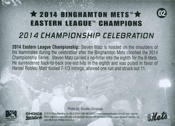 2014 Choice Binghamton Mets Eastern League Champions #2 2014 Championship Celebration Back