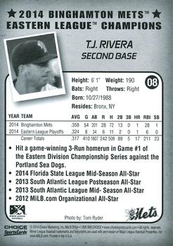 2014 Choice Binghamton Mets Eastern League Champions #8 T.J. Rivera Back