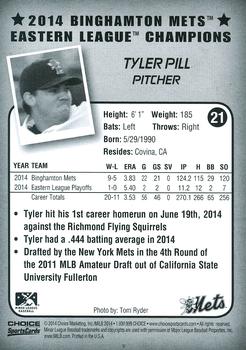 2014 Choice Binghamton Mets Eastern League Champions #21 Tyler Pill Back