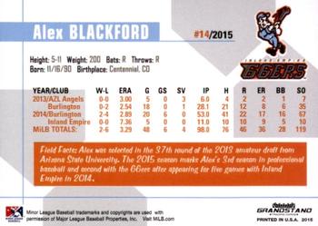 2015 Grandstand Inland Empire 66ers #NNO Alex Blackford Back