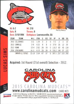 2015 Choice Carolina Mudcats #23 Lucas Sims Back
