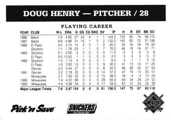 1994 Milwaukee Brewers Police #NNO Doug Henry Back