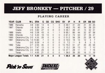 1994 Milwaukee Brewers Police #NNO Jeff Bronkey Back