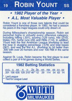 1992 Carlson Travel 1982 Milwaukee Brewers #19 Robin Yount Back