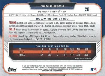 2015 Bowman Draft #20 Cam Gibson Back
