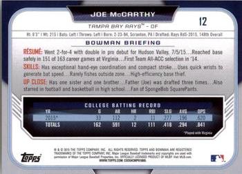 2015 Bowman Draft #12 Joe McCarthy Back