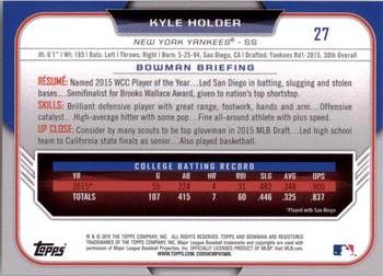 2015 Bowman Draft #27 Kyle Holder Back
