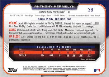 2015 Bowman Draft #29 Anthony Hermelyn Back