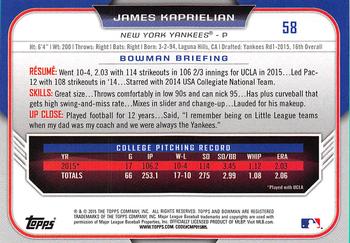 2015 Bowman Draft #58 James Kaprielian Back