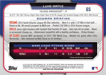 2015 Bowman Draft #65 Luis Ortiz Back
