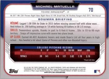 2015 Bowman Draft #70 Michael Matuella Back