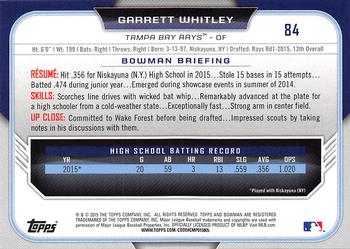 2015 Bowman Draft #84 Garrett Whitley Back