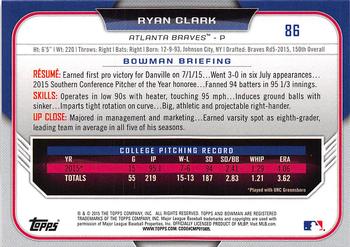 2015 Bowman Draft #86 Ryan Clark Back