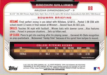 2015 Bowman Draft #88 Breckin Williams Back