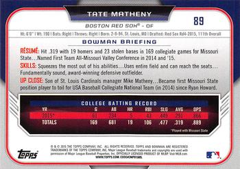 2015 Bowman Draft #89 Tate Matheny Back