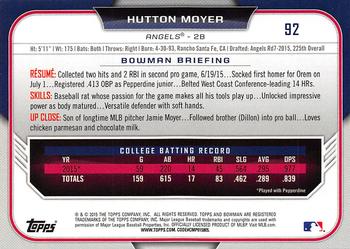 2015 Bowman Draft #92 Hutton Moyer Back