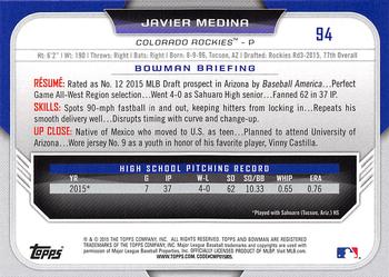 2015 Bowman Draft #94 Javier Medina Back