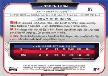 2015 Bowman Draft #97 Jose De Leon Back
