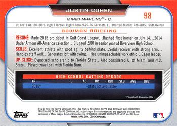 2015 Bowman Draft #98 Justin Cohen Back