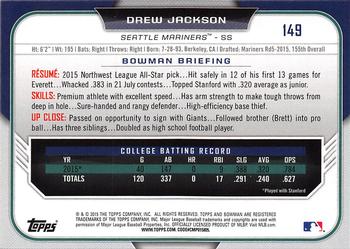 2015 Bowman Draft #149 Drew Jackson Back