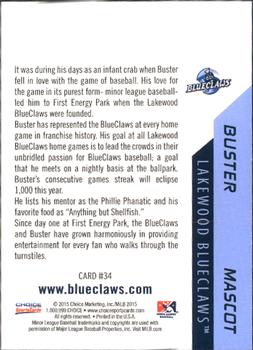 2015 Choice Lakewood BlueClaws #34 Buster Back