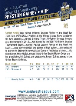 2014 Choice Midwest League All-Star #62 Preston Gainey Back