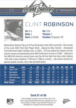 2012 MultiAd Omaha Storm Chasers #21 Clint Robinson Back