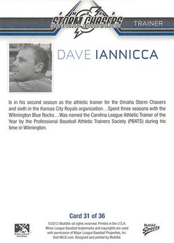 2012 MultiAd Omaha Storm Chasers #31 Dave Iannicca Back